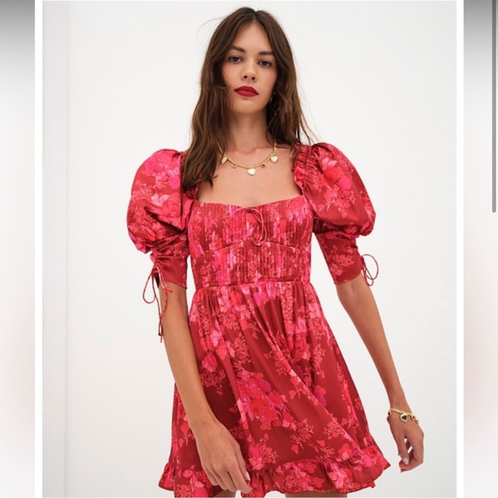 For Love & Lemons Alia Mini Dress in berry bloom